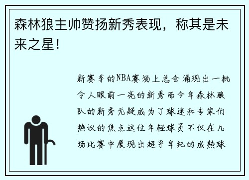 森林狼主帅赞扬新秀表现，称其是未来之星！